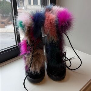 Stuart Weitzman Multicolor Fur Ankle Boots